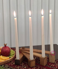 جا شمعی چوبی رو میزی کوچک با جای 4 شمع