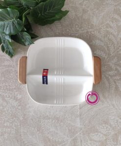اردوخوری چینی سفید مدل 2 خانه مربعی دسته چوبی