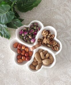 اردوخوری چینی سفید مدل 4 خانه قلبی دسته چوبی