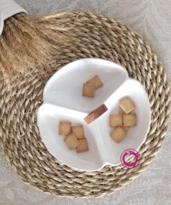 اردوخوری سه خانه گرد سفید دسته چوبی