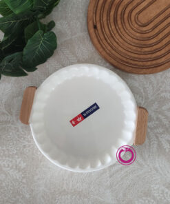 کاسه گرد سفید دسته چوبی
