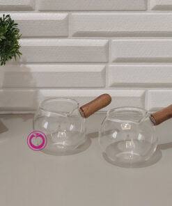 سس خوری شیشه ای گرد دسته چوبی مایا