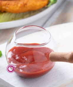 سس خوری شیشه ای گرد دسته چوبی مایا